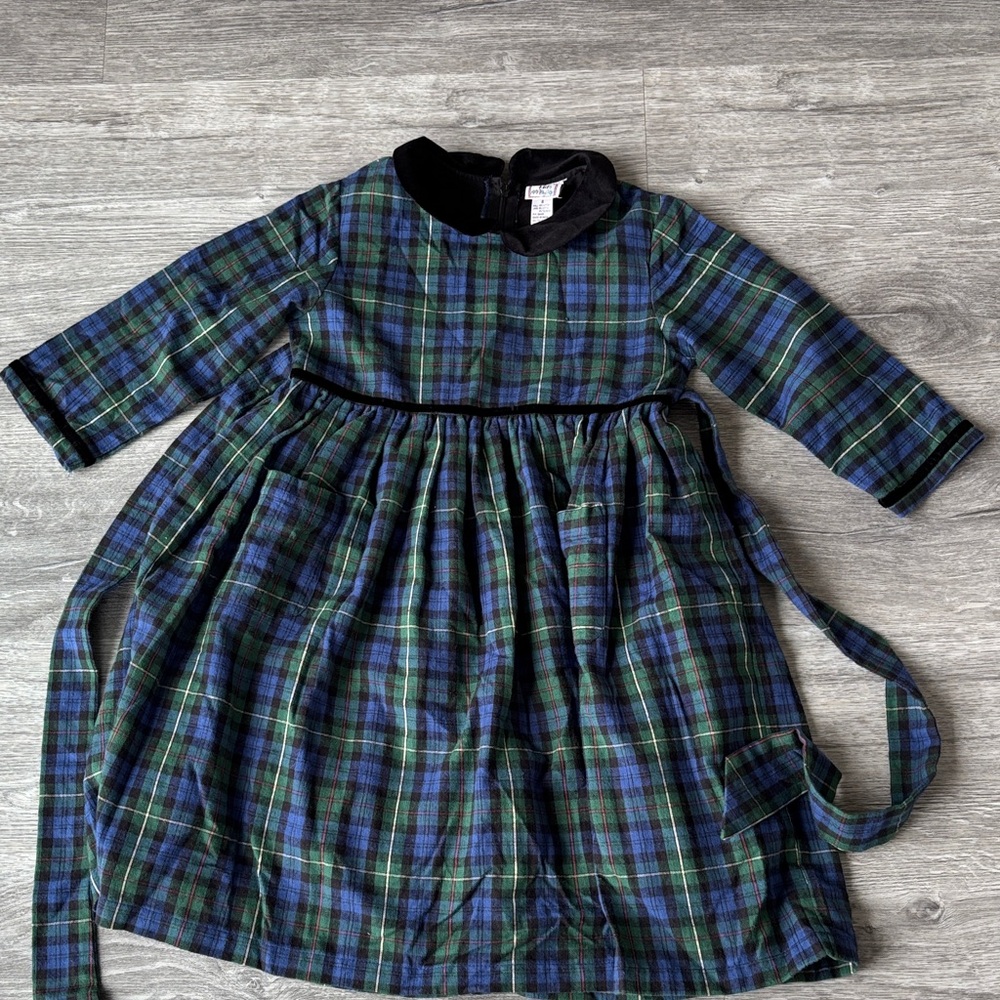 Cotton Kids Plaid Dress with Black Velvet Collar